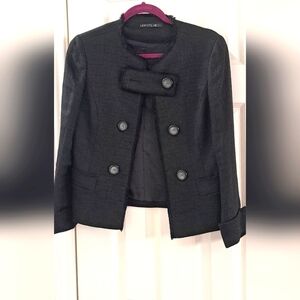 LAFAYETTE 148 NEW YORK Black Linen Fringe Blazer Open Front Sz 2